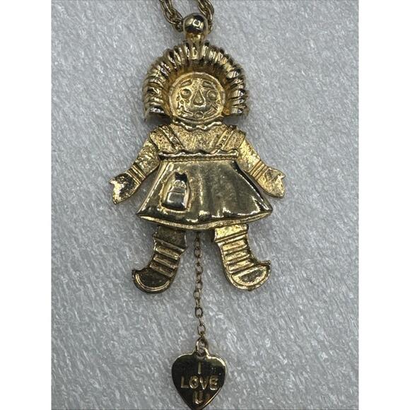 Vintage Hattie Carnegie Raggedy Ann Necklace Articulating Dances Pull String